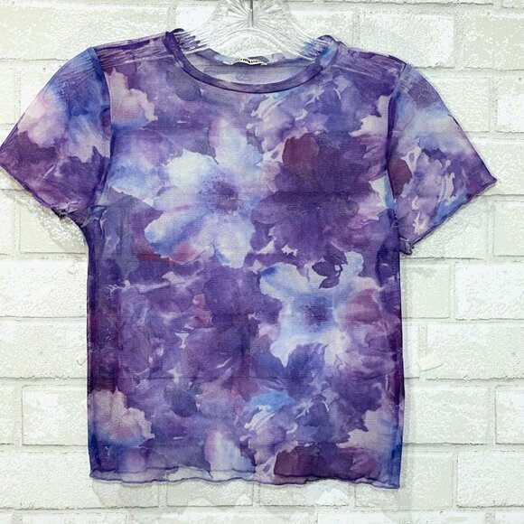 Reformation Sheer Mesh Floral Crop Top XS Purple Fairy‎ Stretch Y2K Grunge Boho - Picture 2 of 10